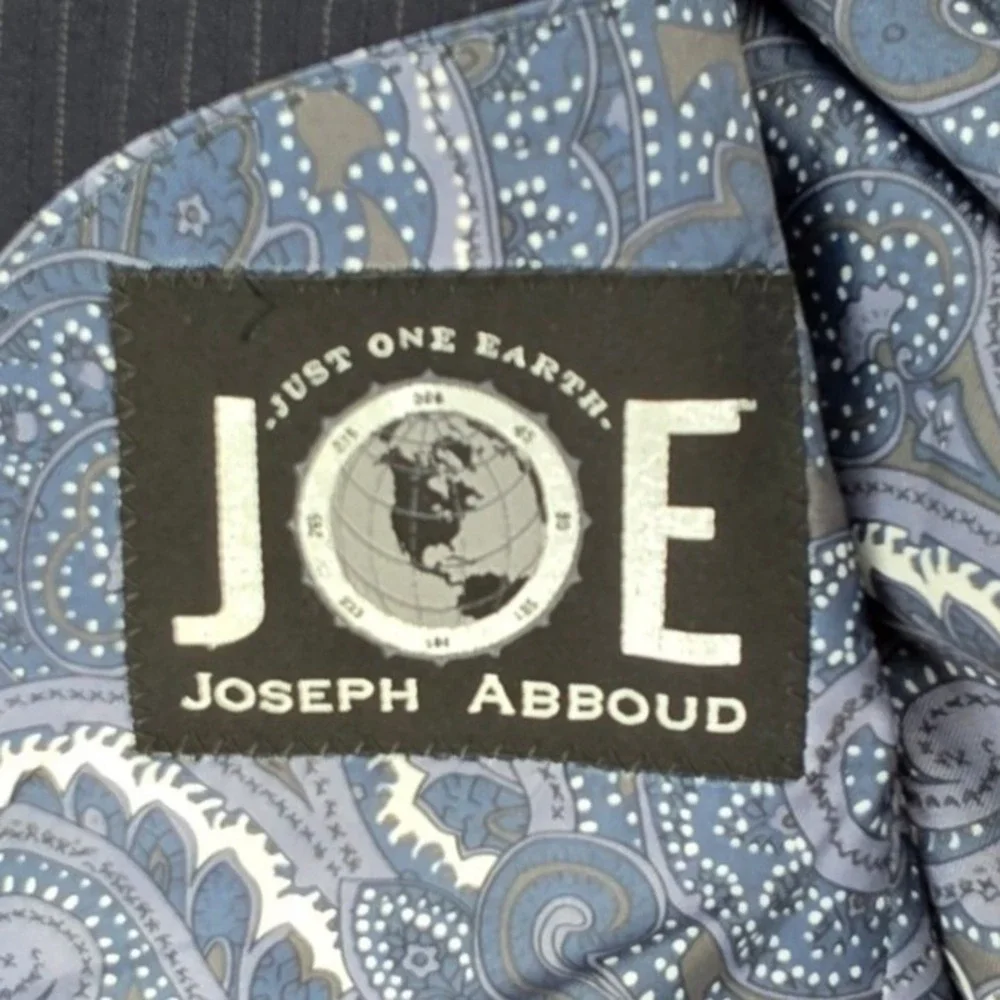 Joseph Abboud JOE Mens Navy Blue Pinstripe Custom Made Paisley Lined Blazer 42R